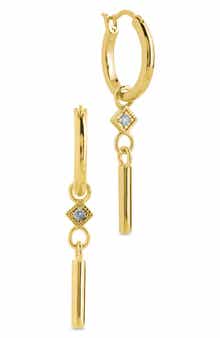 Cubic Zirconia Bar Drop Hoop Earrings
