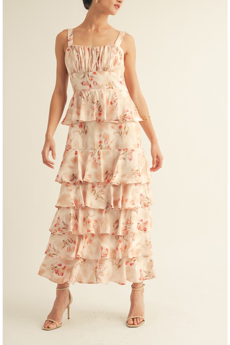 Blossom Print Sleeveless Tiered Gown, Alternate, color, SOFT PINK