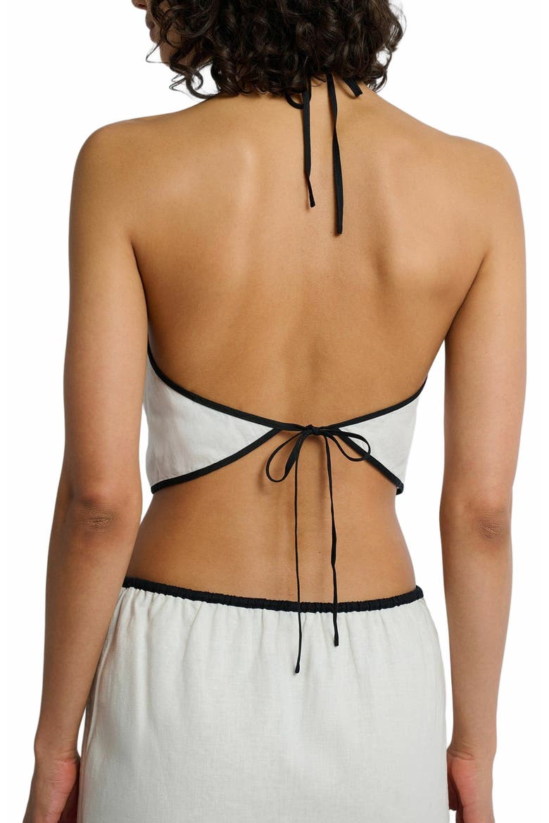 Air Linen Cropped Halter Top, Alternate, color, EGRET/BLACK