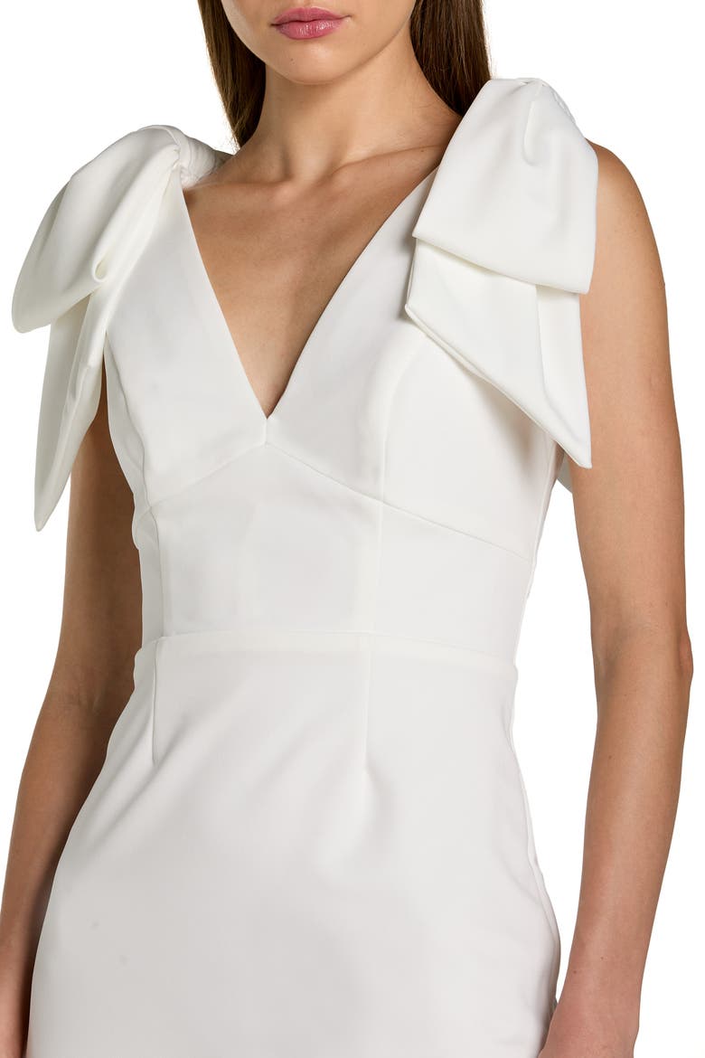 Bow Strap Crepe Fitted Midi Dress, Alternate, color, Ivory