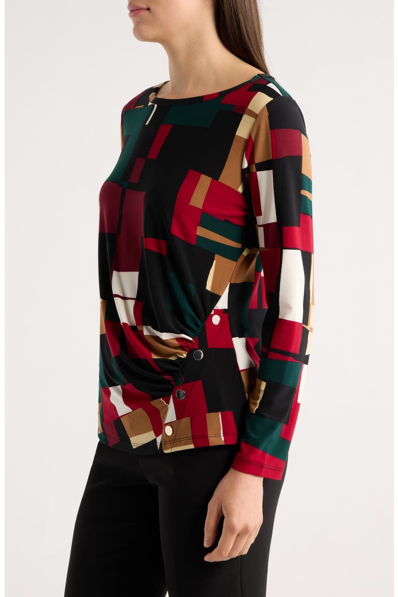 Geometric Print Ruched Long Sleeve Top, Alternate, color, BLACK MULTI