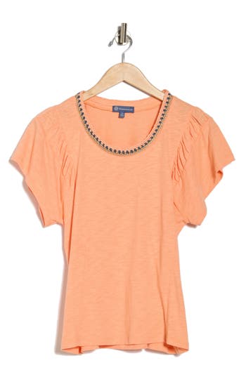 Democracy Crochet Trim T-shirt In Orange