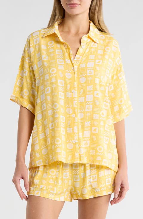 Pocket Cabana Button-Up Shirt & Shorts Cover-Up Set