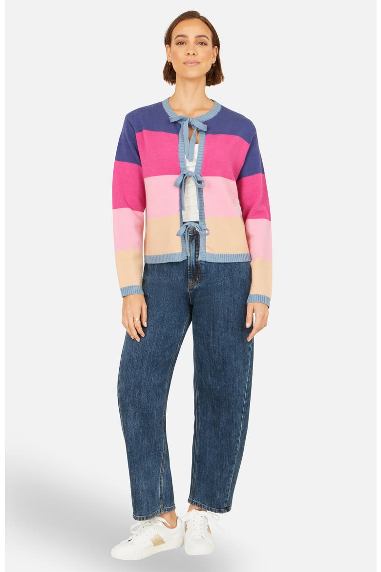Block Stripe Tie Front Cardigan, Alternate, color, Multi