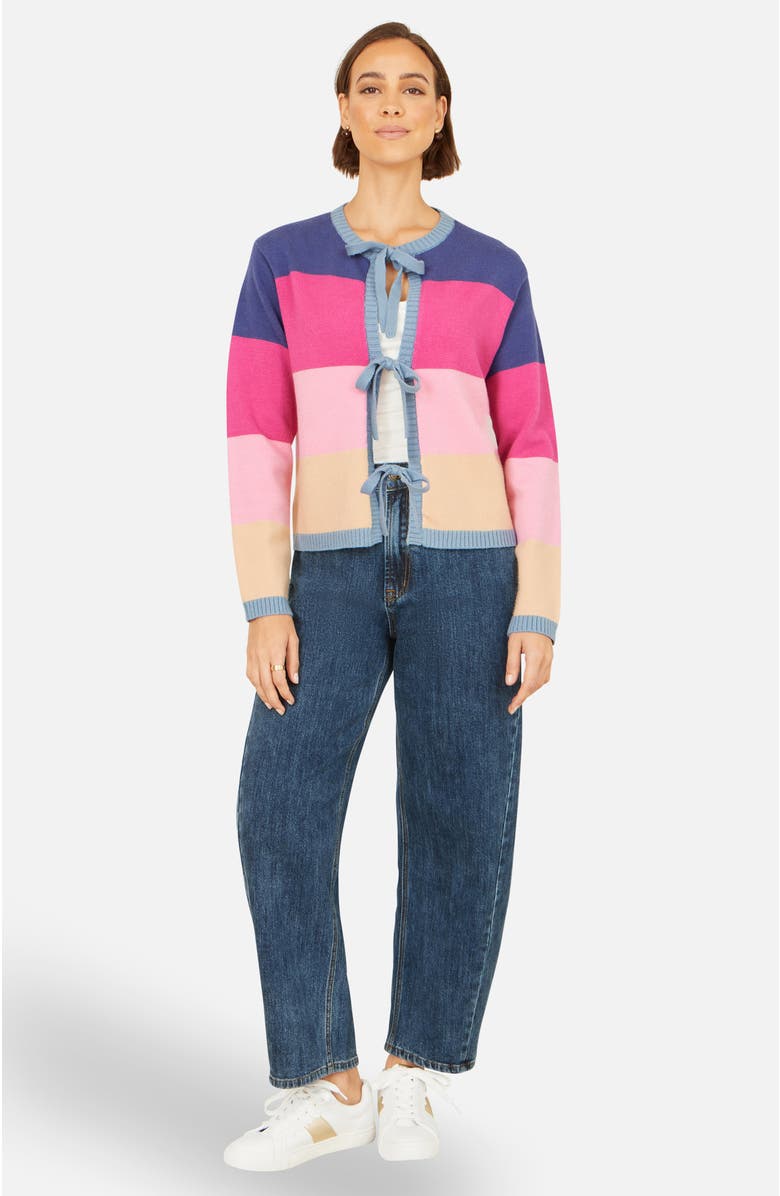 Yumi Block Stripe Tie Front Cardigan, Alternate, color, Multi