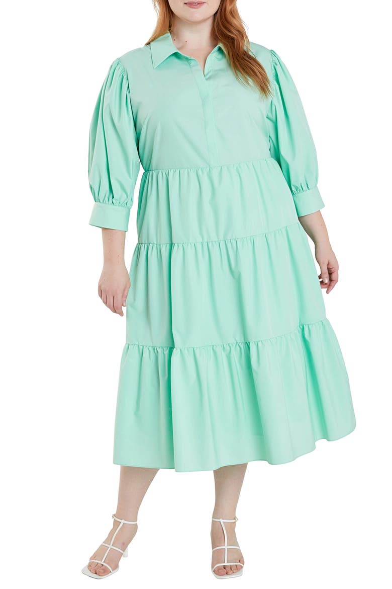 Tiered Midi Shirtdress, Main, color, MINT