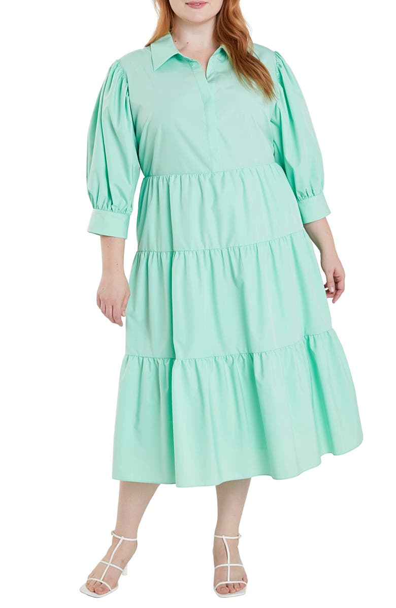 English Factory Tiered Midi Shirtdress, Main, color, Mint