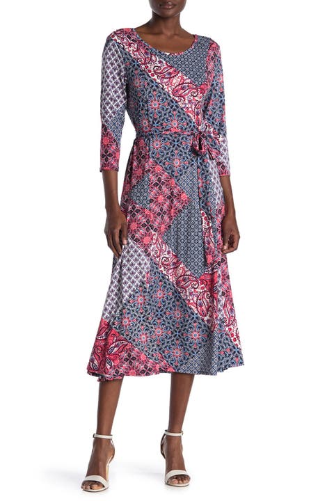 Crewneck Three-Quarter Sleeve Midi Dress