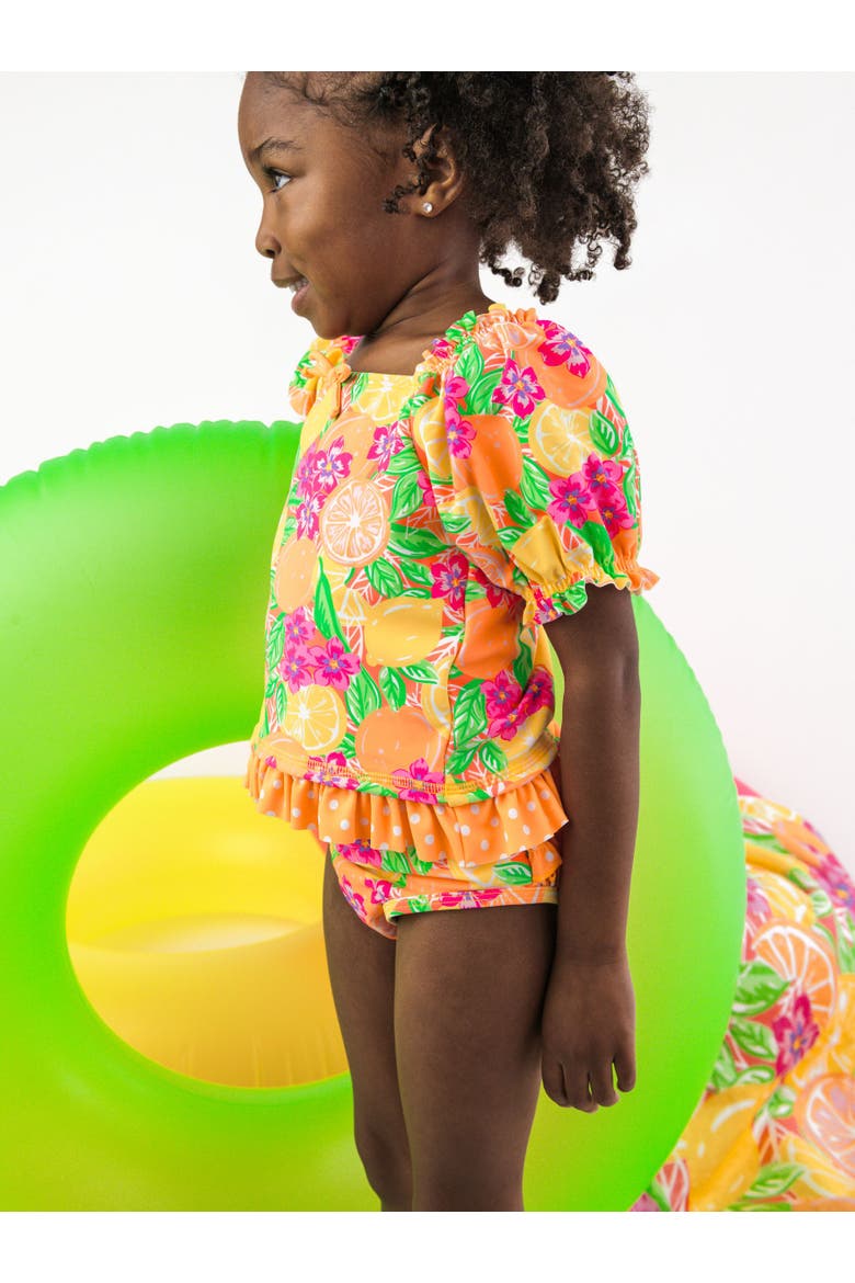 UPF50+ Puff Sleeve Ruffle Tankini 2-Piece Swimsuit, Alternate, color, Neon Squeeze the Day