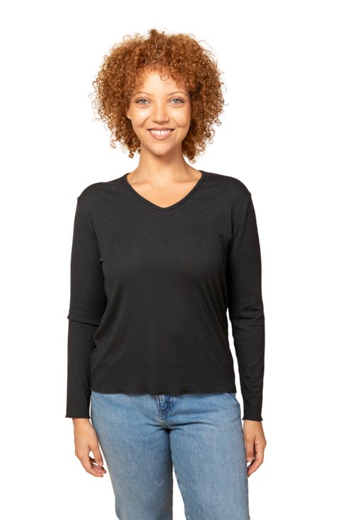 Plus Hedy Ribbed Modal V-neck Long Sleeve Tee