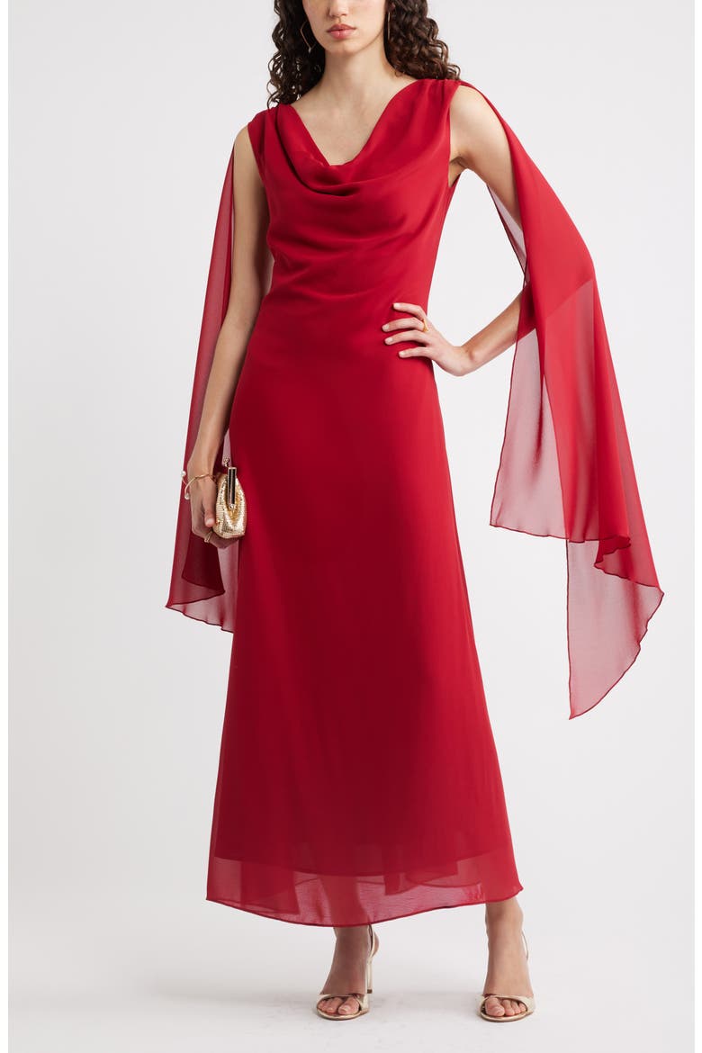 Cowl Neck Maxi Cape Dress, Alternate, color, RED RIO