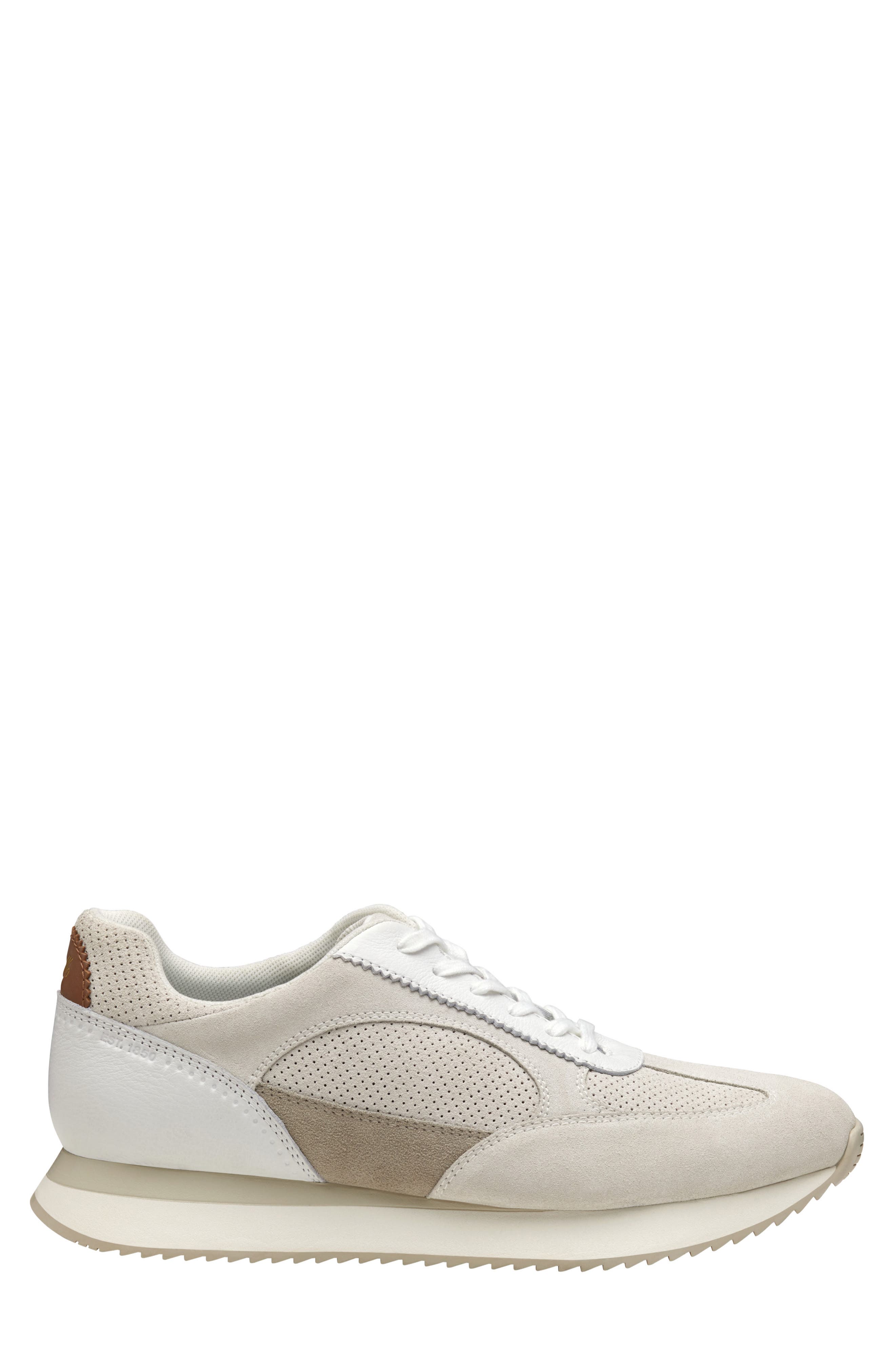Johnston & Murphy Chase Perforated Sneaker, Alternate, color, White Suede/ Full Grain