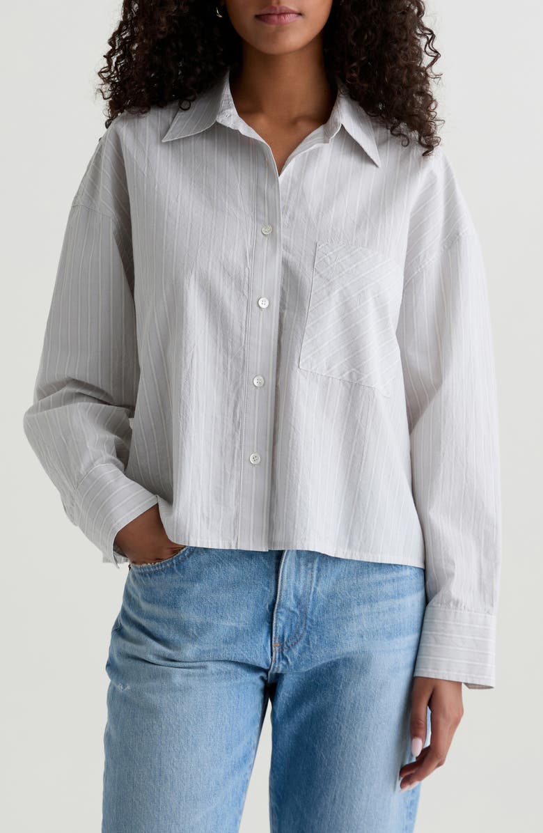 AG Kellen Relaxed Crop Button-Up Shirt, Main, color, Studio Stripe Sea Fog Multi