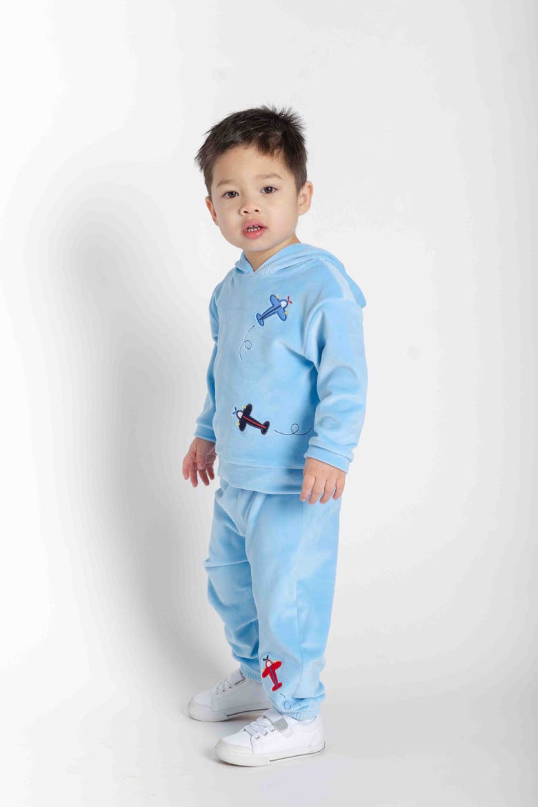 Velour Jogger Pants With Airplane, Alternate, color, Light Blue