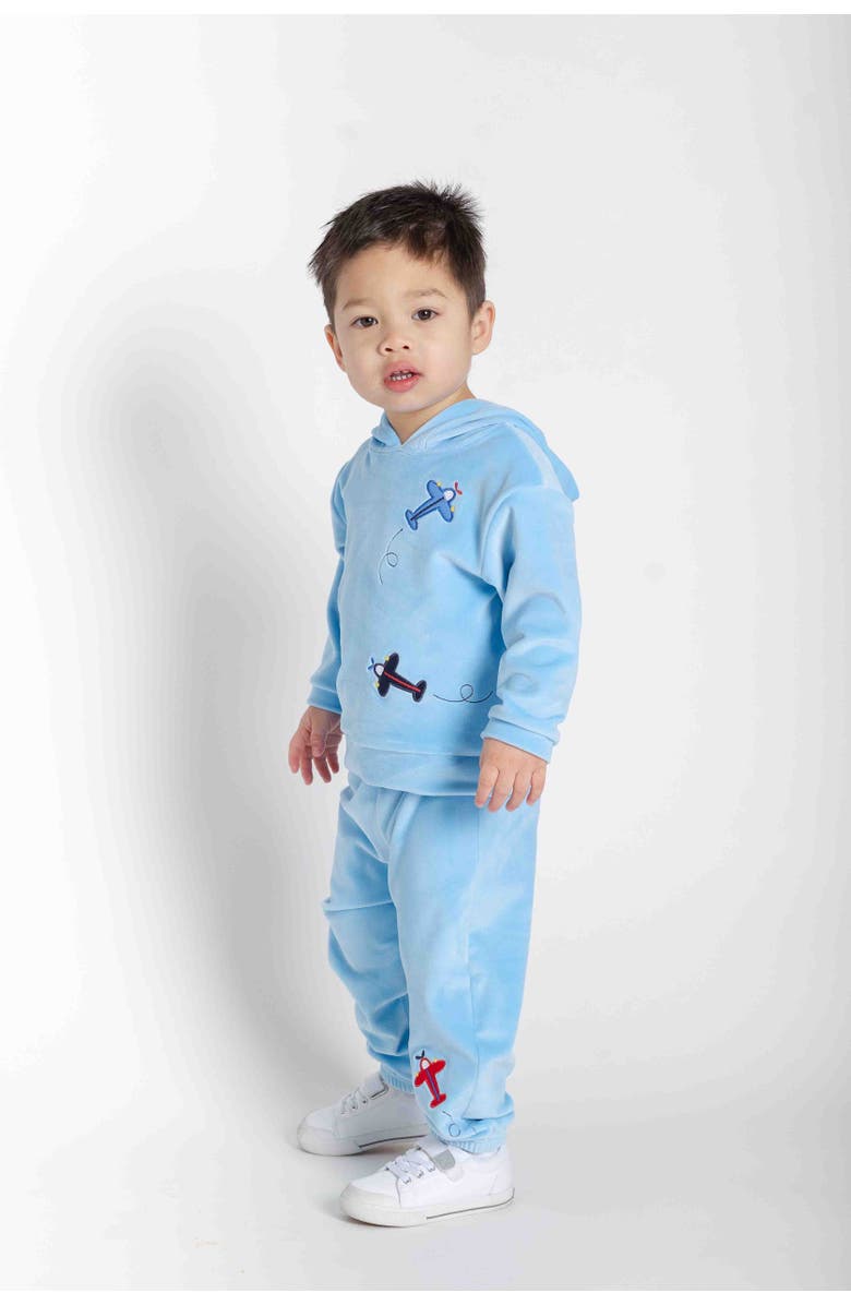Florence Eiseman Velour Jogger Pants With Airplane, Alternate, color, Light Blue