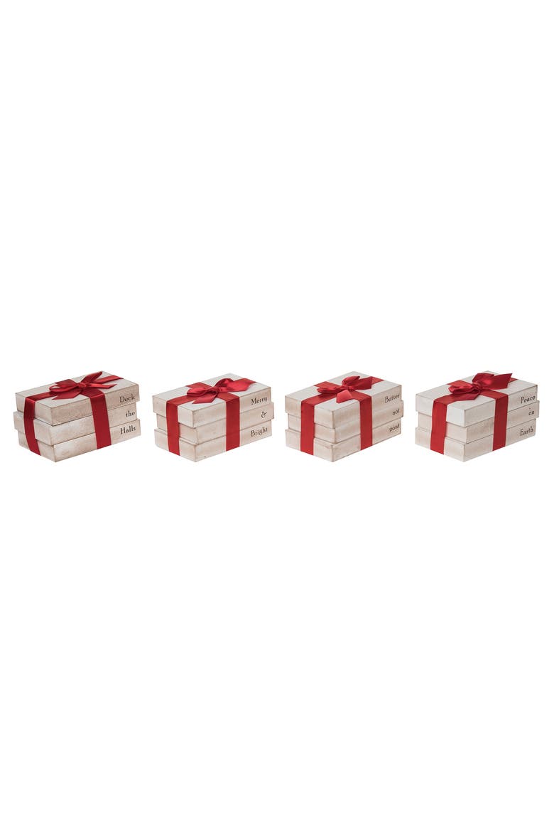 Small Wood Rustic Holiday Book Stack Set of Christmas Decor, Main, color, White