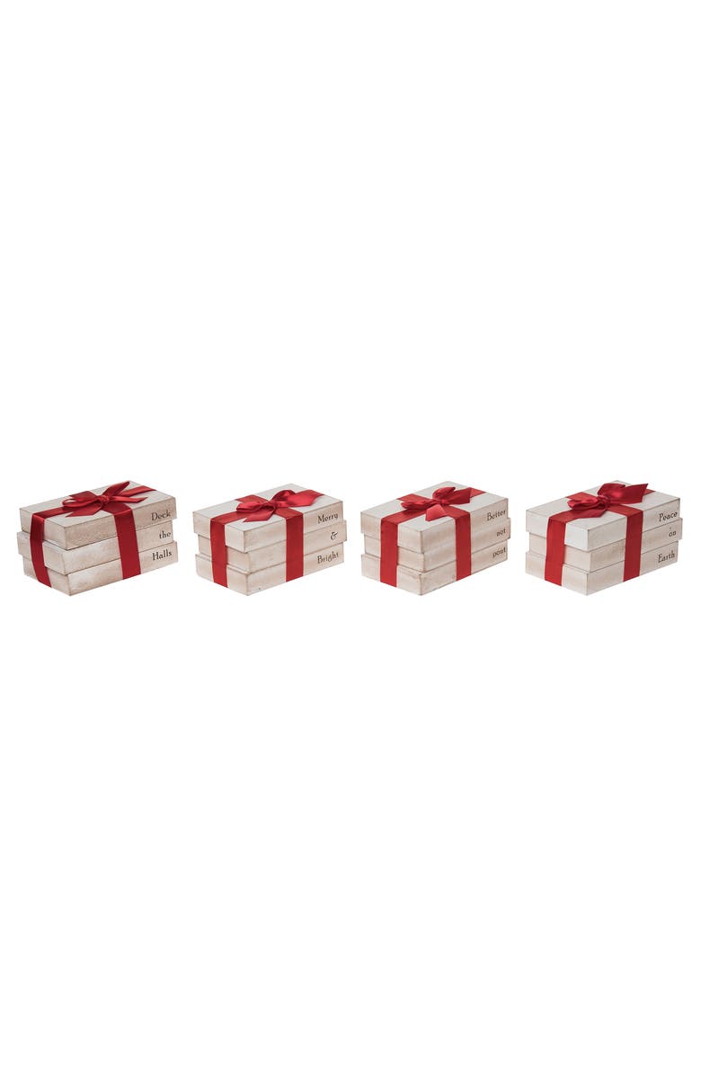 Transpac Small Wood Rustic Holiday Book Stack Set of Christmas Decor, Main, color, White