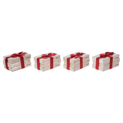 Small Wood Rustic Holiday Book Stack Set of Christmas Decor