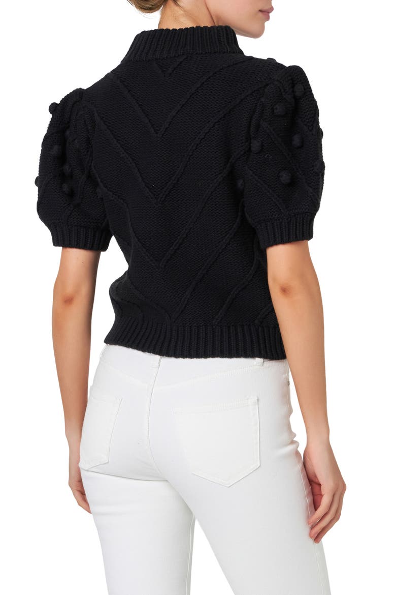 Pompom Puff Sleeve Sweater, Alternate, color, BLACK