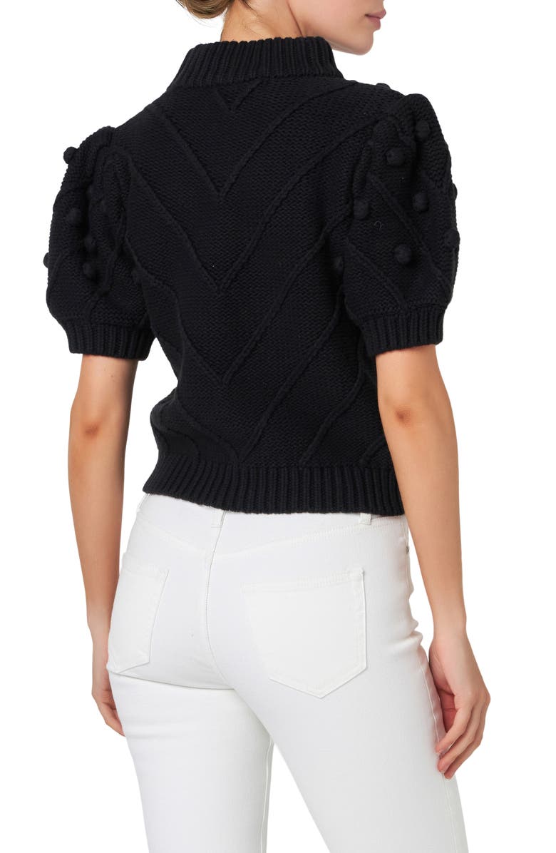 English Factory Pompom Puff Sleeve Sweater, Alternate, color, Black