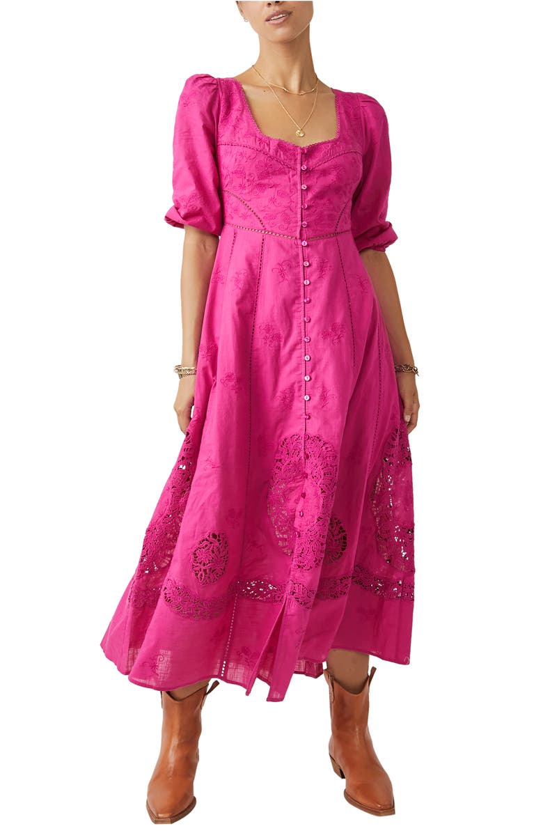 Free People Lisa Lace Trim Midi Dress, Main, color, 