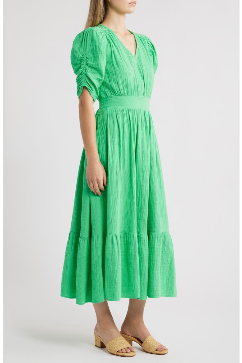 Puff Sleeve Ruffle Hem Gauze Maxi Dress, Alternate, color, GREEN CELTIC