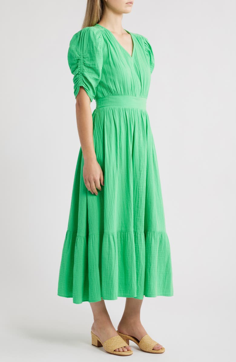 Caslon<sup>®</sup> Puff Sleeve Ruffle Hem Gauze Maxi Dress, Alternate, color, Green Celtic