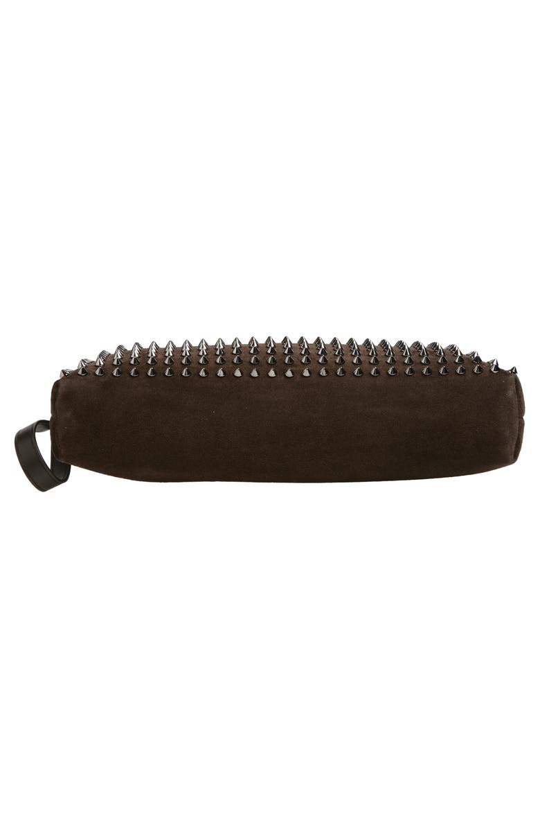Christian Louboutin Funky Spike Suede Wristlet, Alternate, color, Cafe/ Gun Metal