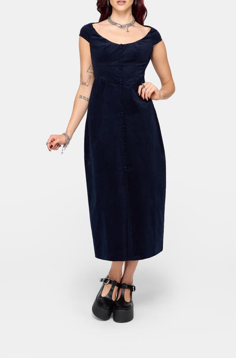 Leona Off-shoulder Cord Midi Dress