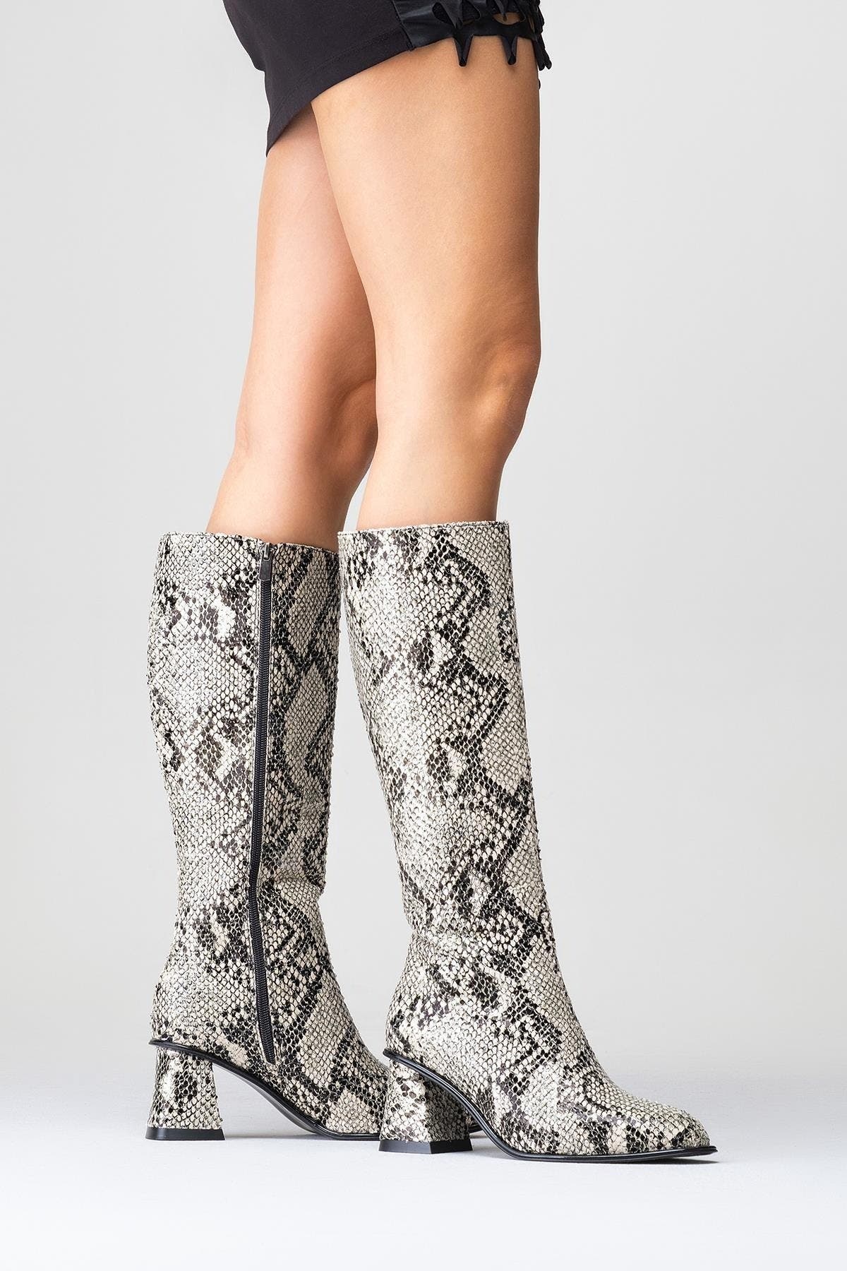 Elly Pattern Block Heel Boot, Alternate, color, White Pattern Faux Leather