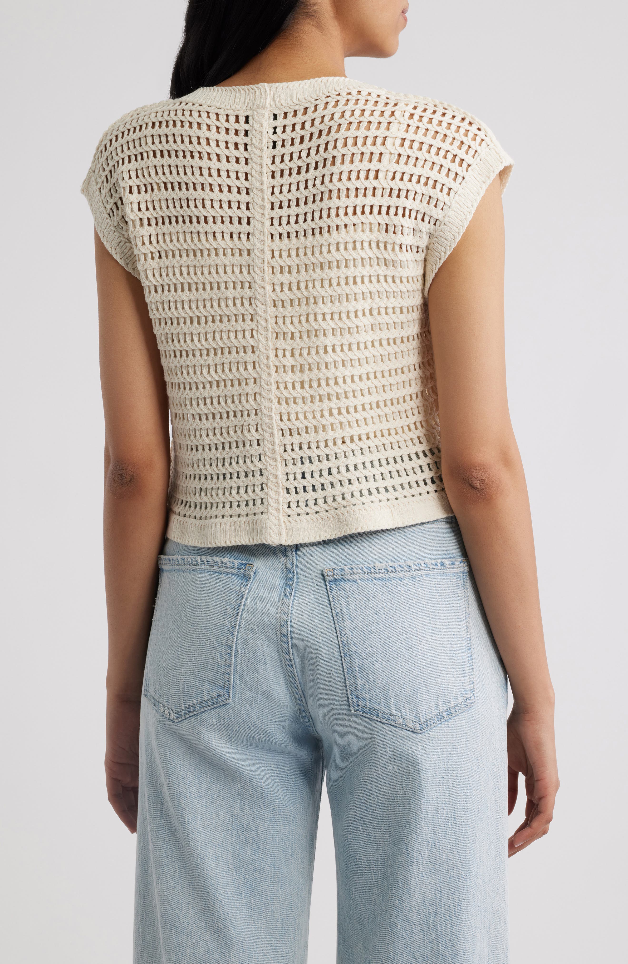 Floral Open Stitch Cotton Blend Sweater - image 2