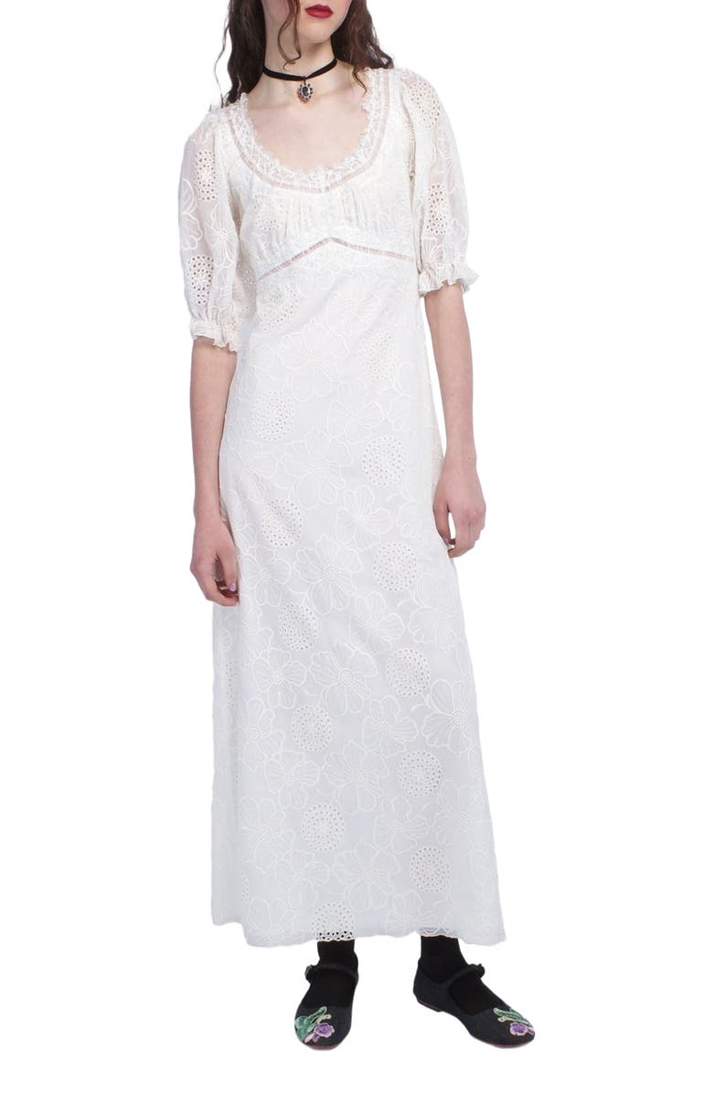 Anna Sui Poppy Embroidered Chiffon Dress, Alternate, color, Vanilla