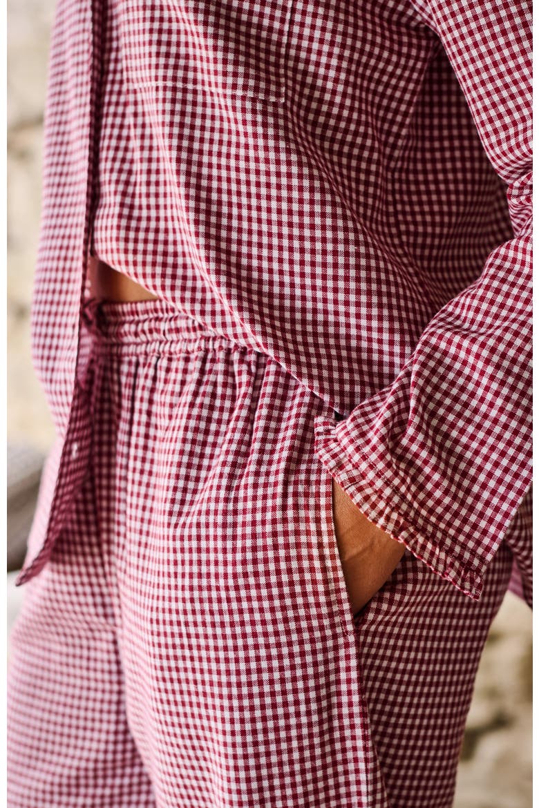 Gingham Ruffle Yarn-Dyed Pajamas, Alternate, color, Red