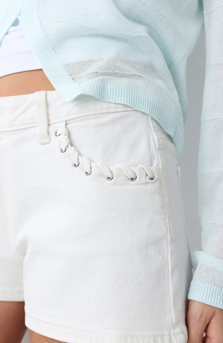 MANGO TEEN Whipstitch Trim Denim Mini Shorts, Alternate, color, Off White