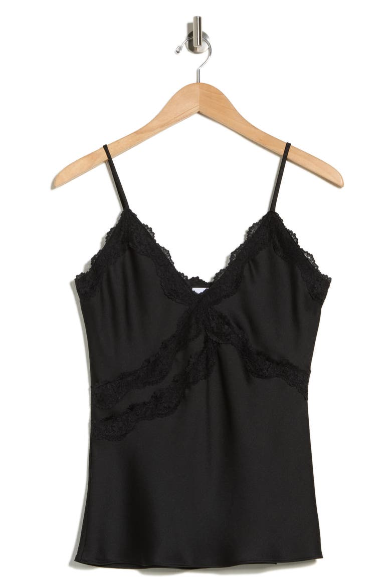 Lace Trim Satin Camisole, Alternate, color, BLACK