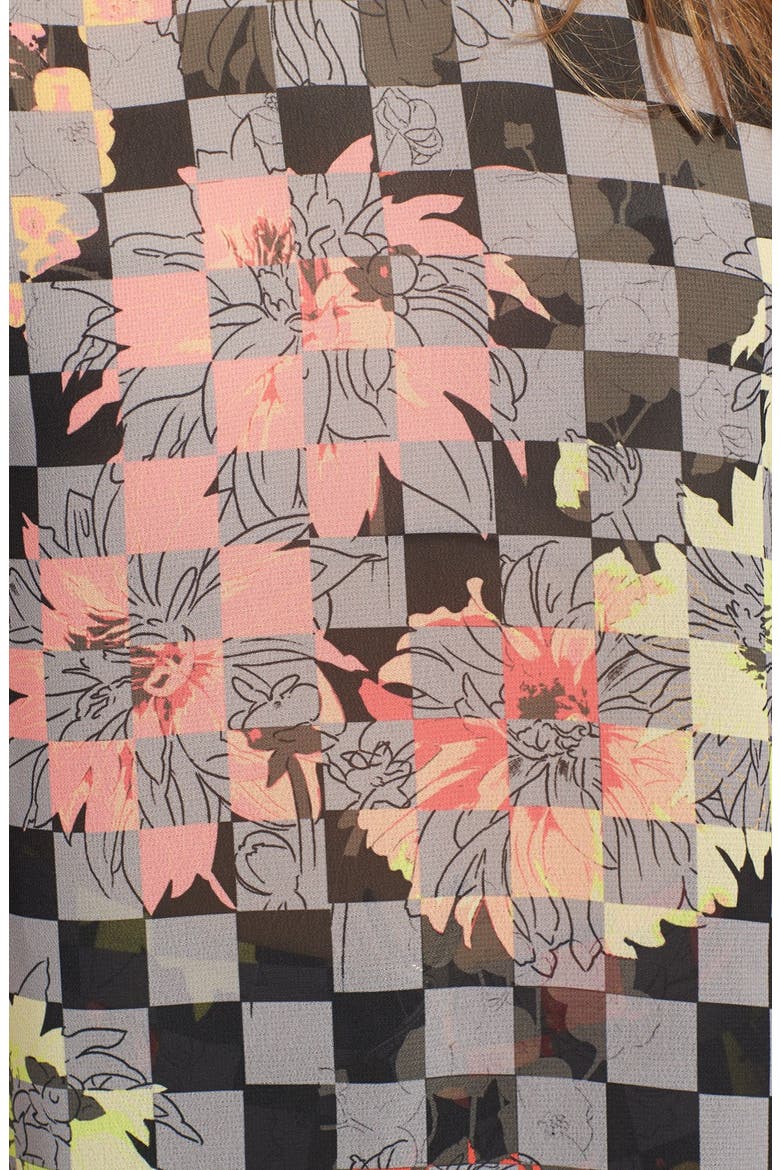 Short Sleeve Chiffon Top, Alternate, color, BLACK/ CORAL CHECKER FLORAL
