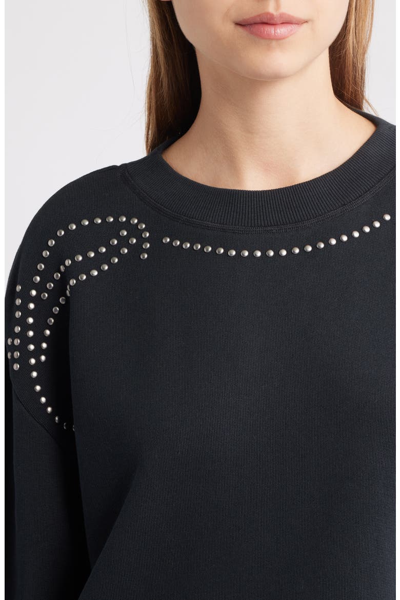 Studded Vintage Terry Crop Sweatshirt, Alternate, color, BLACK