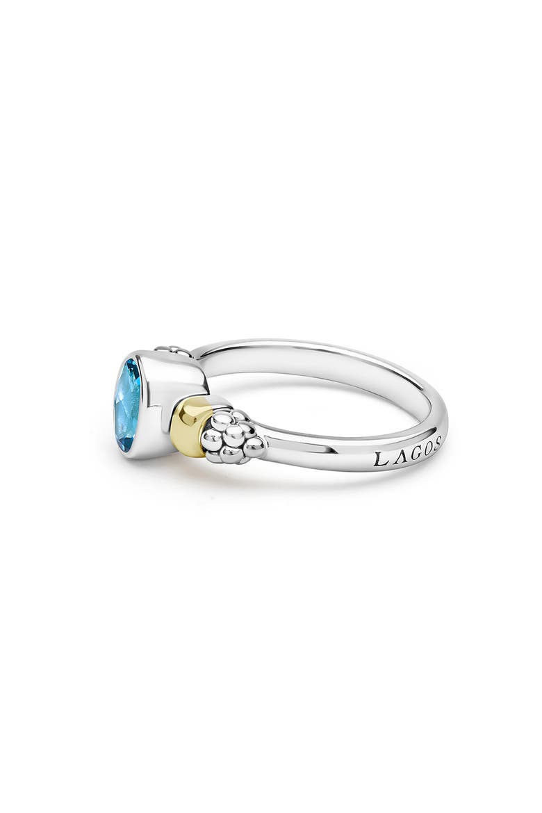 Signature Caviar Sterling Silver & 14K Gold Swiss Blue Topaz Ring, Alternate, color, TWO-TONE