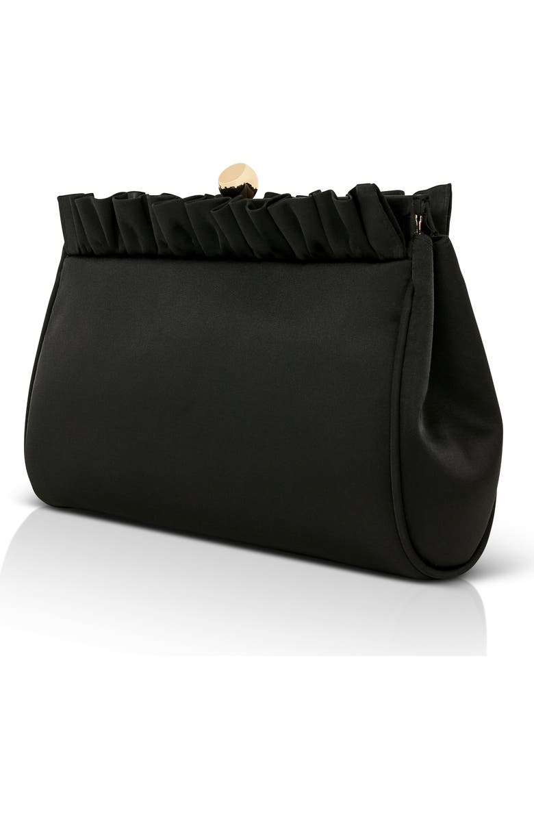 Jewel Badgley Mischka Olivia Satin Ruffle Top Pouch Clutch, Alternate, color, Black
