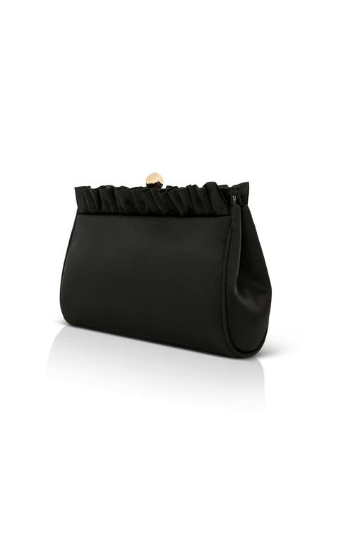 Jewel Badgley Mischka Olivia Satin Ruffle Top Pouch Clutch In Black