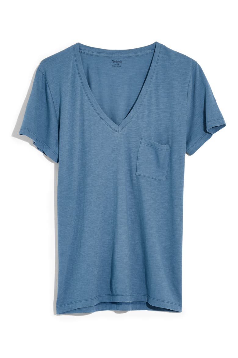 Whisper Cotton V-Neck Pocket Tee, Main, color, OCEAN