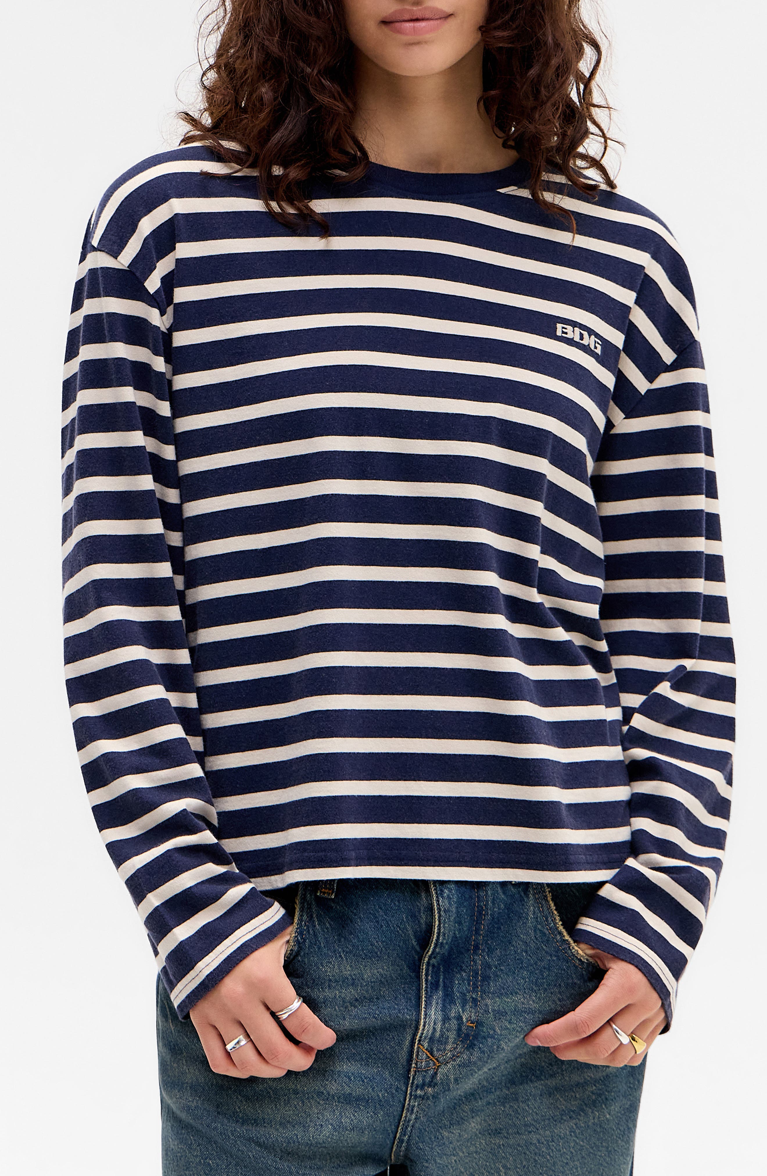 Kai Stripe Long Sleeve Cotton Dad T-Shirt (Women) | Nordstrom