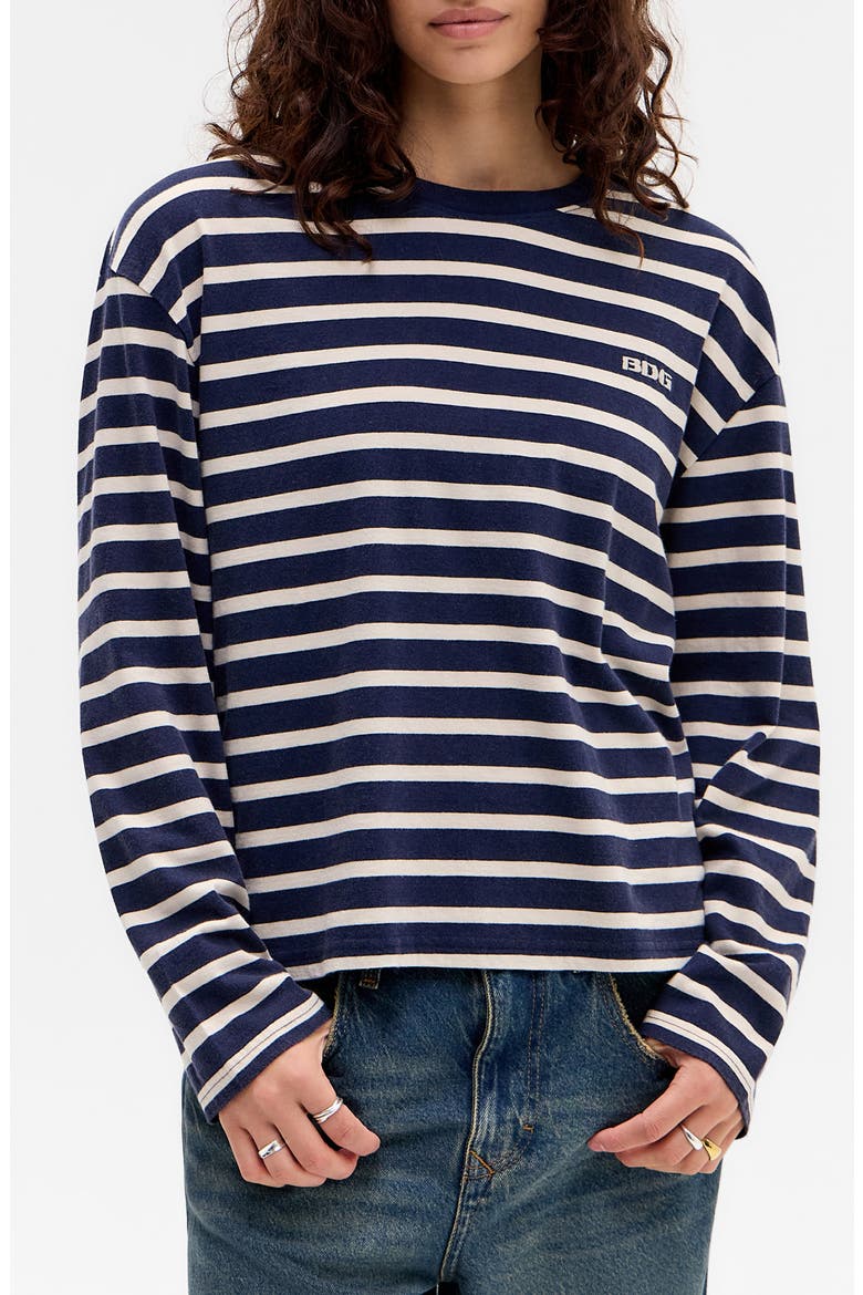 Kai Stripe Long Sleeve Cotton Dad T-Shirt, Main, color, BLUE STRIPE
