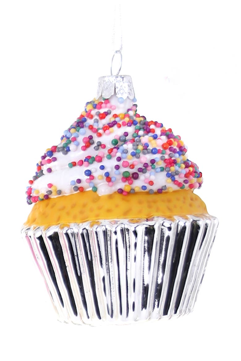 Cupcake Glass Ornament, Main, color, WHITE MULTI