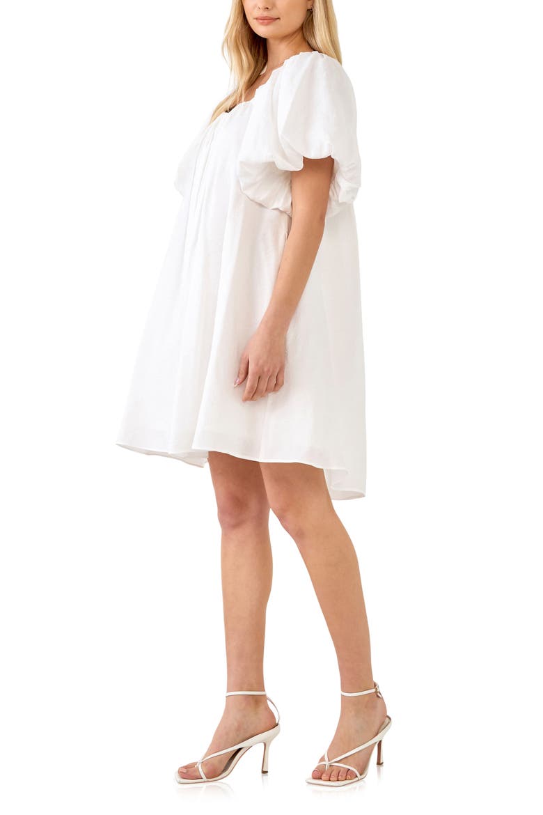 Pleated Puff Sleeve Cotton Blend Minidress, Alternate, color, WHITE