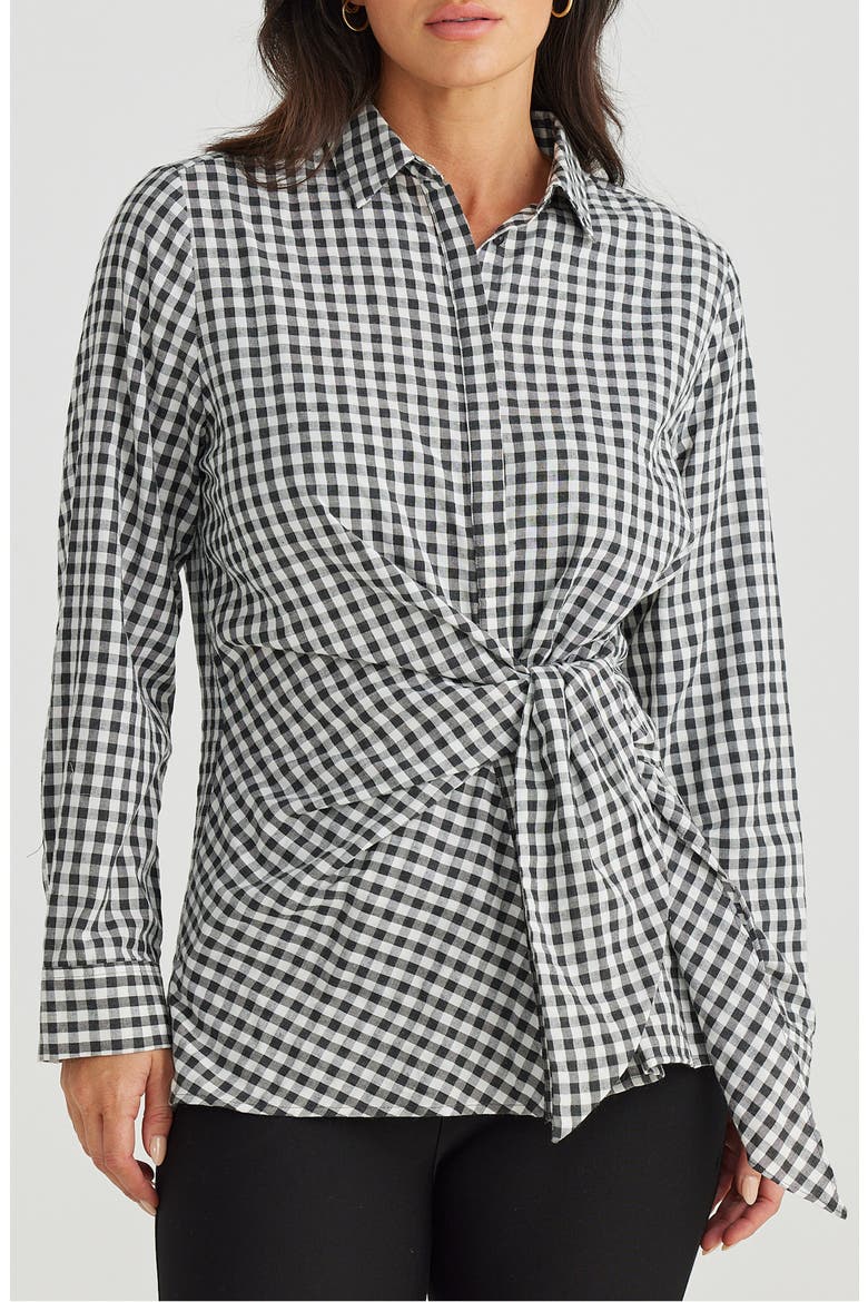 Nova Long Sleeve Check Print Cotton Shirt, Main, color, BLACK