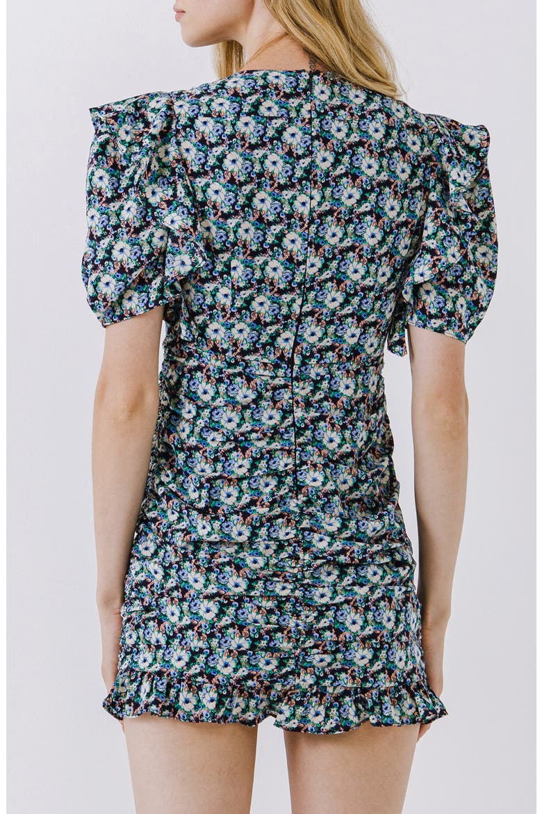 Floral Shirred Minidress, Alternate, color, NAVY MULTI