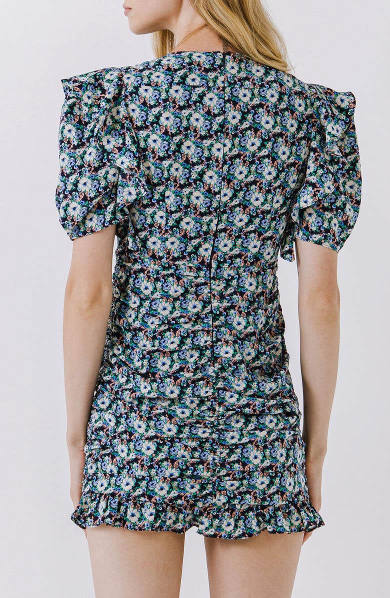 Endless Rose Floral Shirred Minidress, Alternate, color, Navy Multi