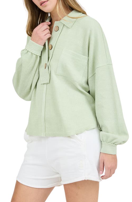 Blu Pepper Button Placket Sweater Top In Light Sage