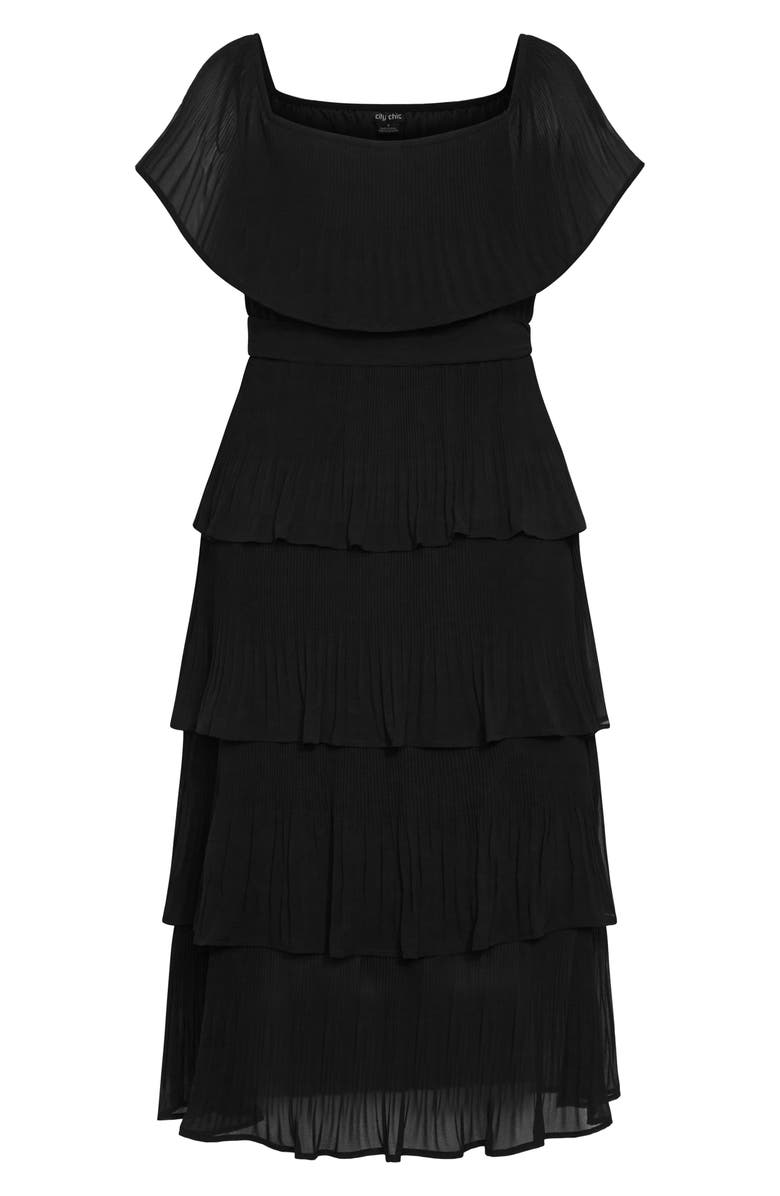 City Chic Night Garden Tiered Release Pleat Off the Shoulder Maxi Dress, Alternate, color, 